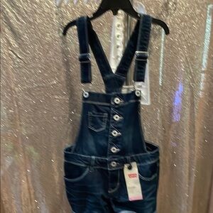 Levi's Dark Indigo Denim Shortall with White Stitching NWT